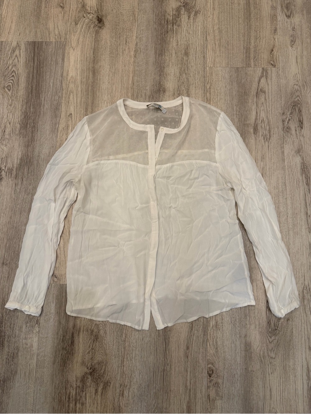 Boden White Sheer Polka Dot Button Down Blouse Size 12